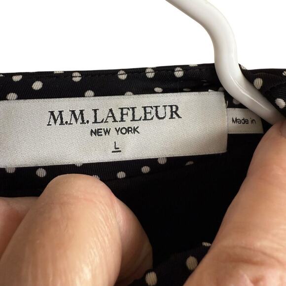 MM Lafleur Juliana Dress Pin Dot Jersey Large Black Polka Dot Classic Preppy - Picture 2 of 8